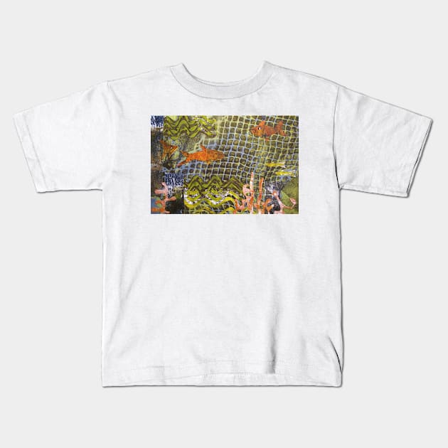 Little Fishes in the Sea Collage Kids T-Shirt by Heatherian